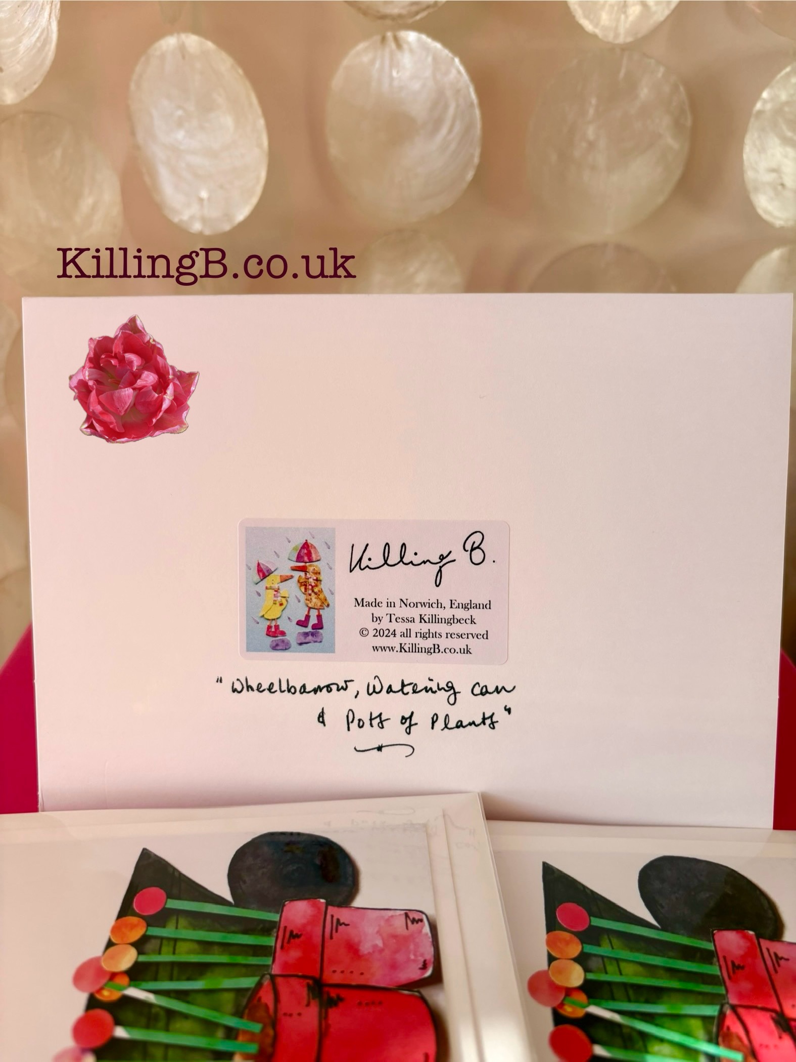 Wheelbarrow, Watering Can & Pots of Plants - Reverse